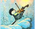 С добрым зимним утром, снегирь играет на скрипке, анимированная картинка про утро